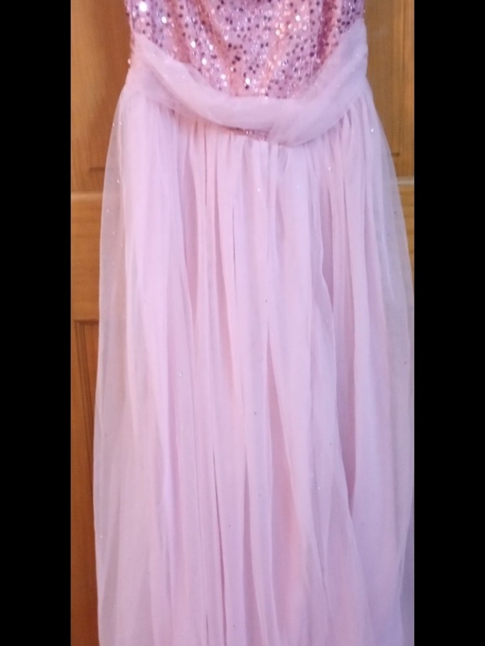 Women's Juniors Size 15 Pink Tulle Maxi Strapless Dress with Sequin Waist